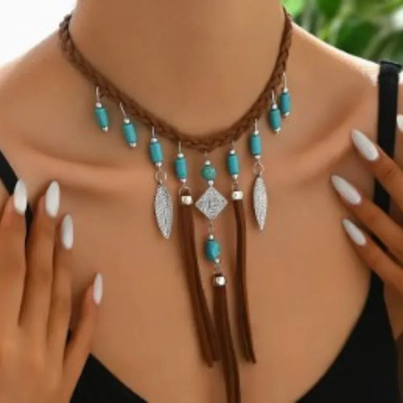 Set of 3 Unisex Boho-Chic Vintage-Inspired Beaded Necklaces PU Leather - Picture 2 of 14